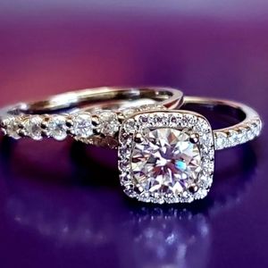 2PC Real Moissanite Diamond Ring set
